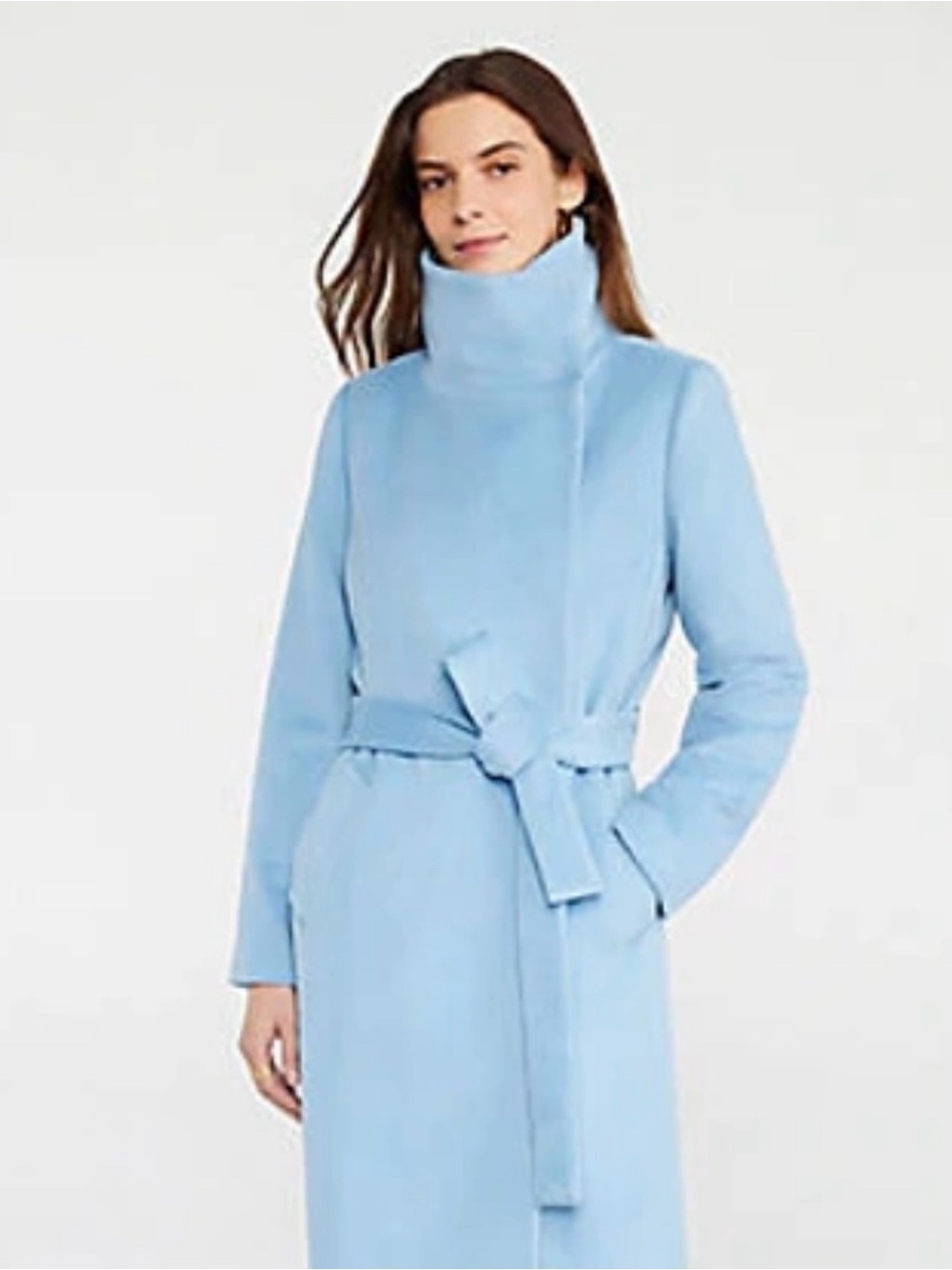 Ann Taylor Light Blue Belted High-Collar Trench Wool Coat size S. Like new.